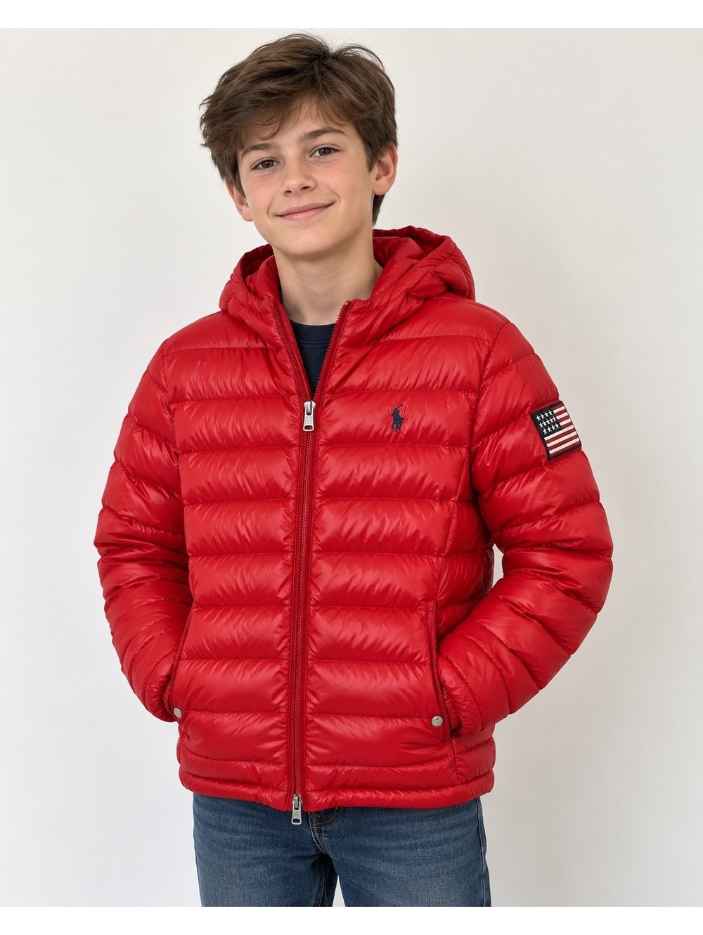 Polo Ralph Lauren Kids Red Puffer Jacket with Hood Size L (12-14)